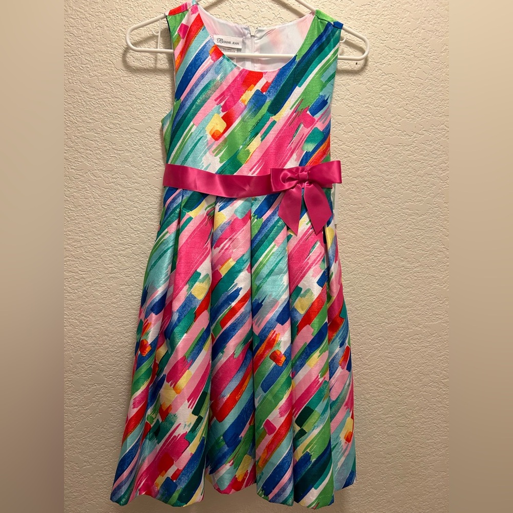 NWT Bonnie Jean Multi-Color Striped Party Dress, Girls Size 14